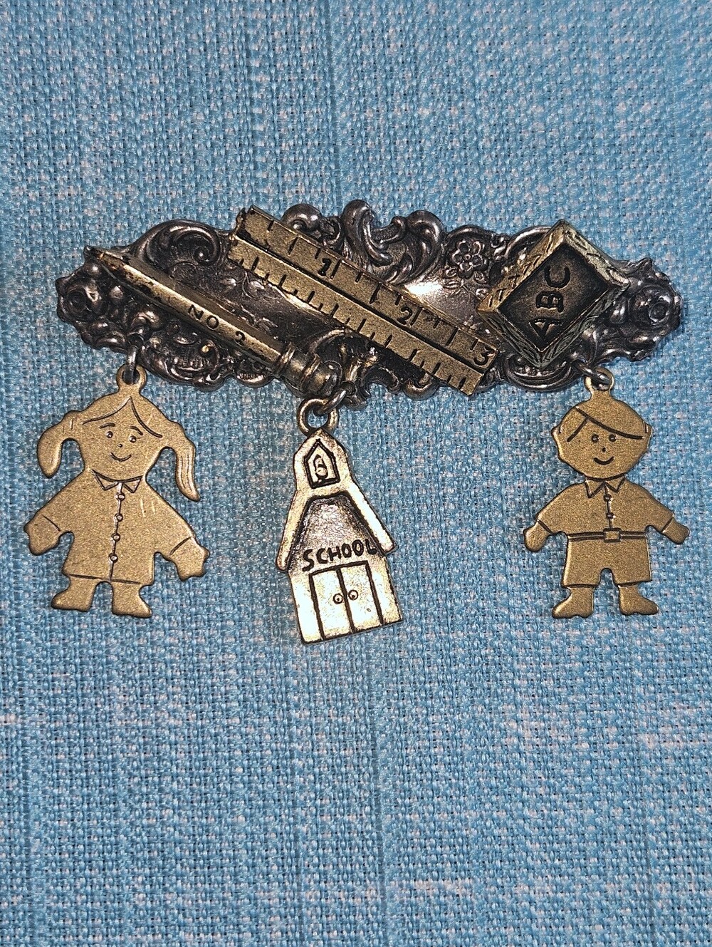 Vintage School House Dangle Charm Brooch Teacher Appreciation Gift